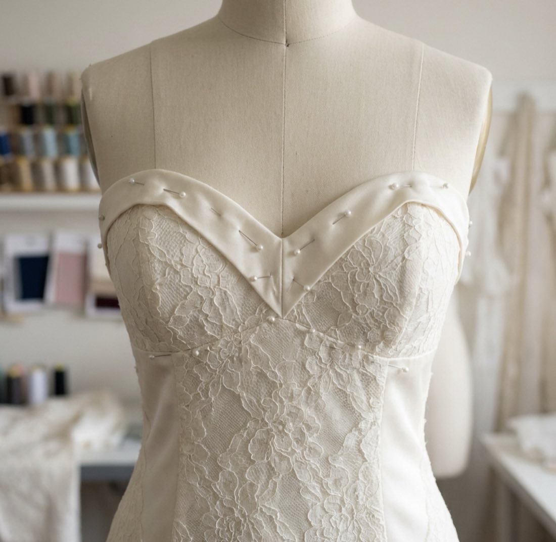 Bridal bodice and lace alteration detail work by Ruby's Alterations in Swansea MA